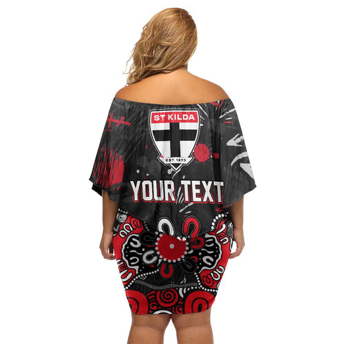 Personalized St Kilda Saints Off Shoulder Short Dress Aboriginal Dot Painting Graffiti Style