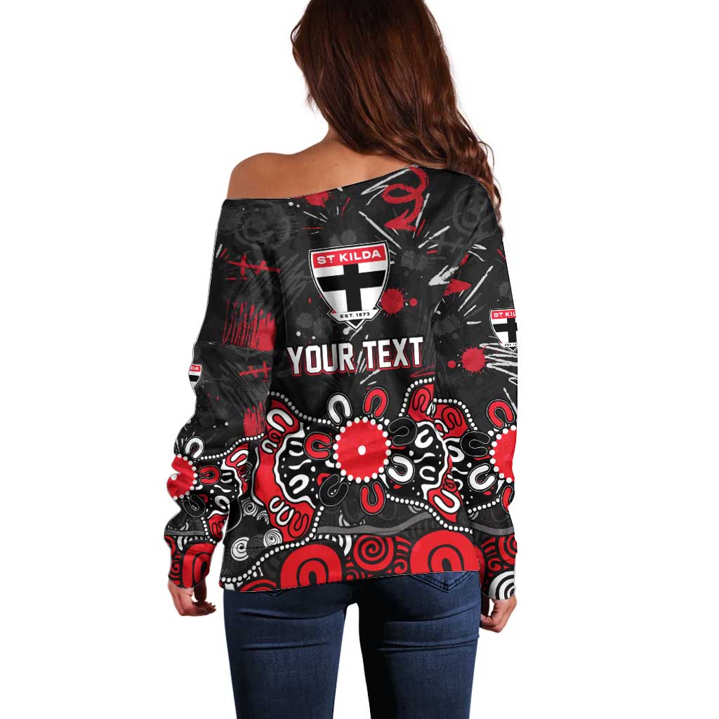 Personalized St Kilda Saints Off Shoulder Sweater Aboriginal Dot Painting Graffiti Style