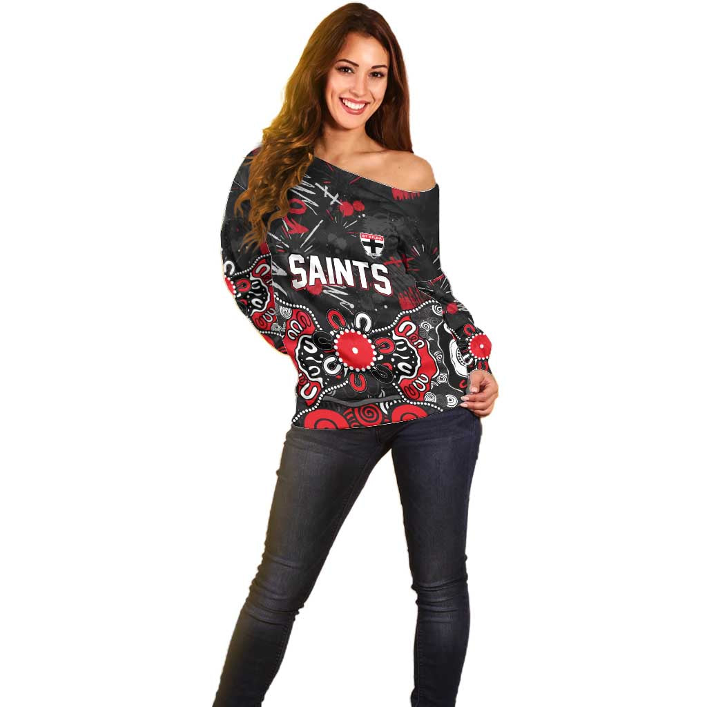 Personalized St Kilda Saints Off Shoulder Sweater Aboriginal Dot Painting Graffiti Style