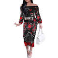 Personalized St Kilda Saints Off The Shoulder Long Sleeve Dress Aboriginal Dot Painting Graffiti Style