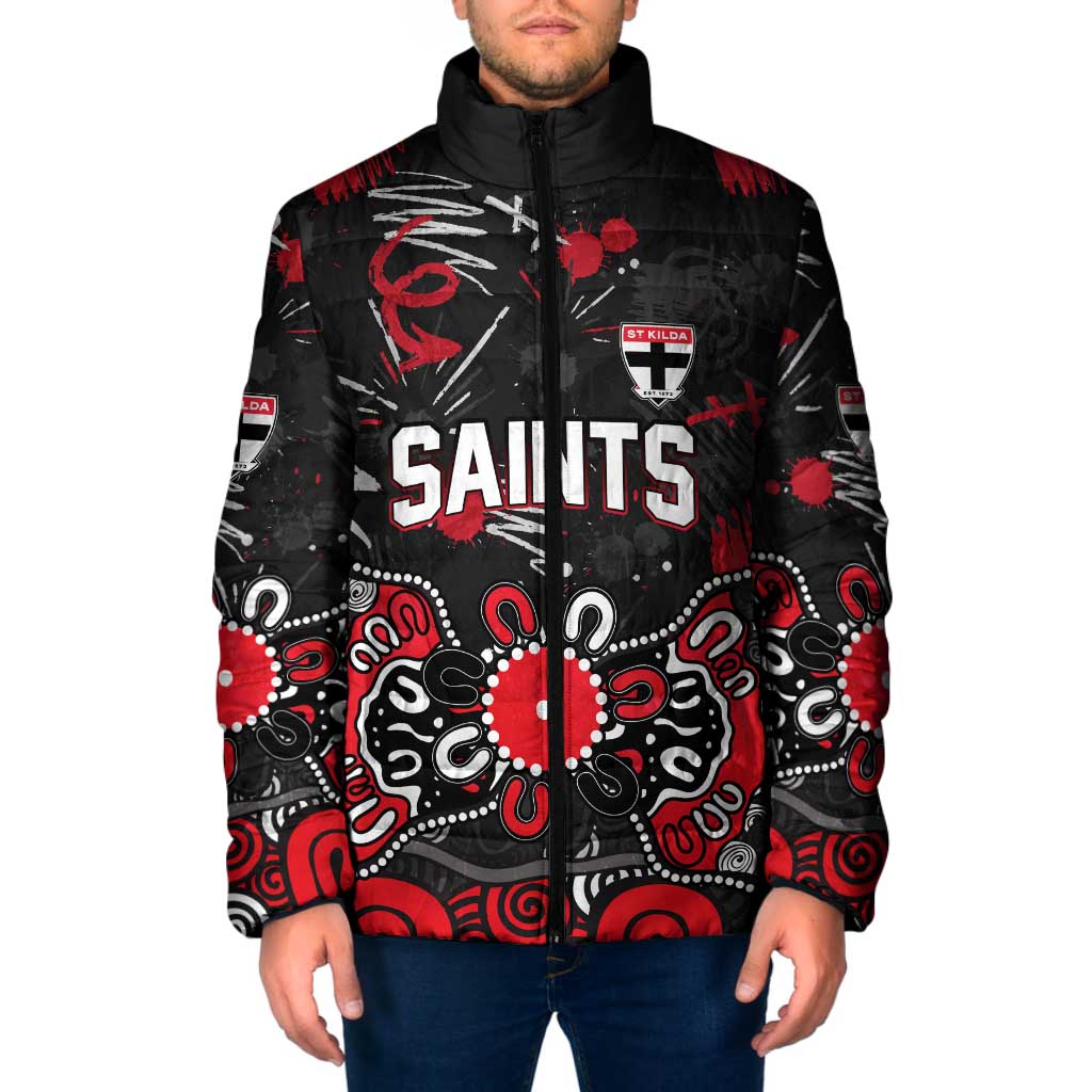 Personalized St Kilda Saints Padded Jacket Aboriginal Dot Painting Graffiti Style