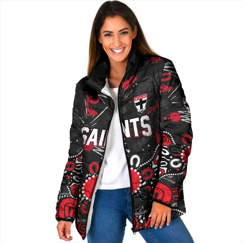 Personalized St Kilda Saints Padded Jacket Aboriginal Dot Painting Graffiti Style