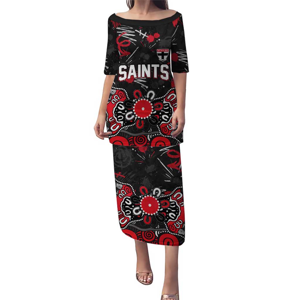 Personalized St Kilda Saints Puletasi Aboriginal Dot Painting Graffiti Style
