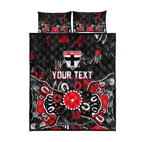 Personalized St Kilda Saints Quilt Bed Set Aboriginal Dot Painting Graffiti Style