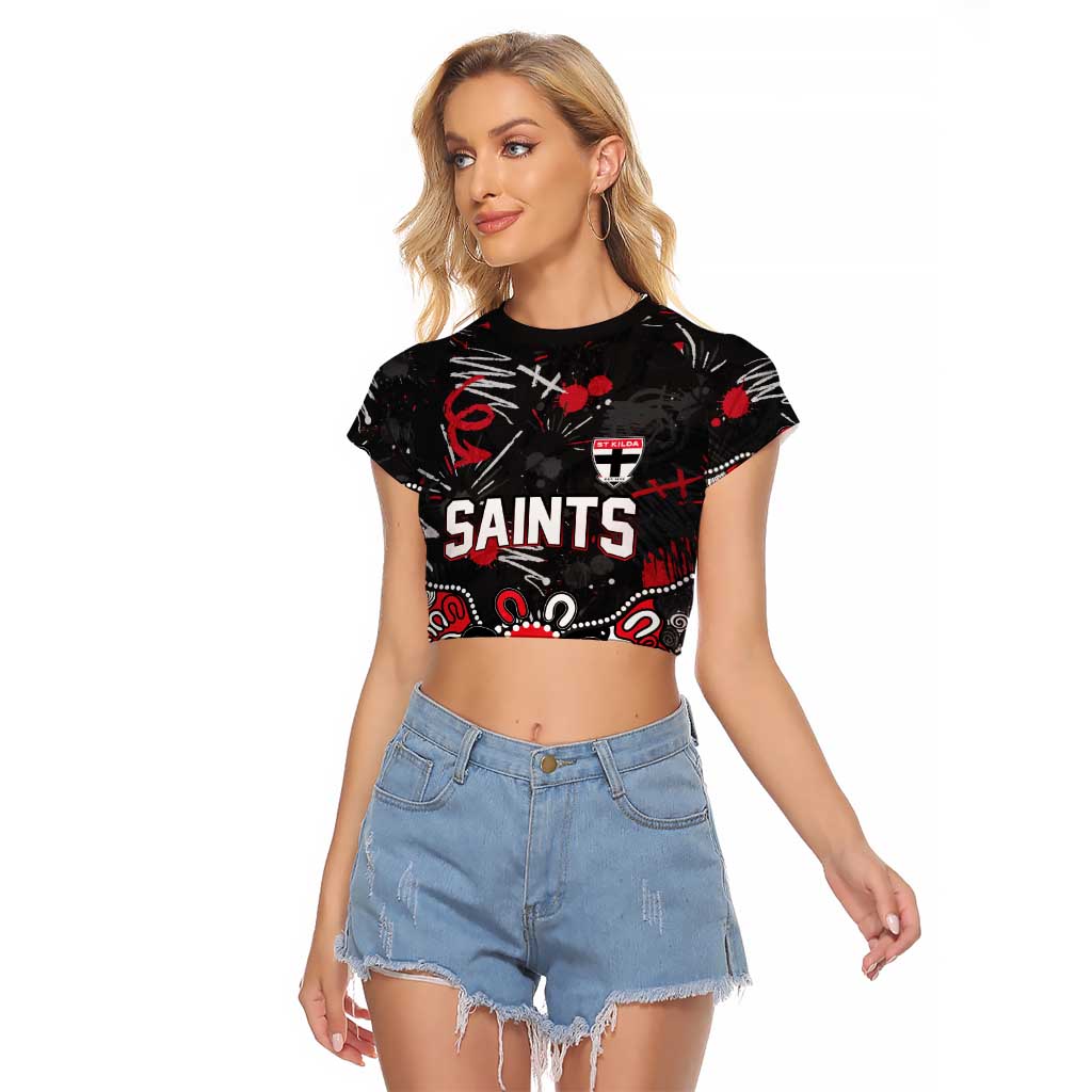 Personalized St Kilda Saints Raglan Cropped T Shirt Aboriginal Dot Painting Graffiti Style