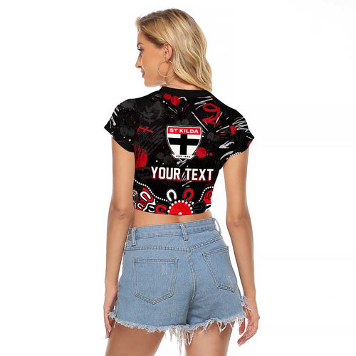 Personalized St Kilda Saints Raglan Cropped T Shirt Aboriginal Dot Painting Graffiti Style