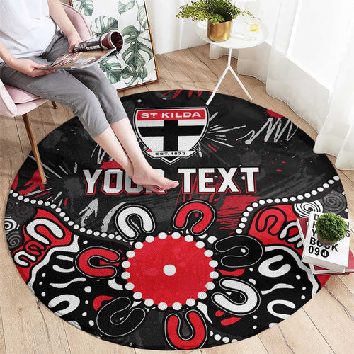 Personalized St Kilda Saints Round Carpet Aboriginal Dot Painting Graffiti Style