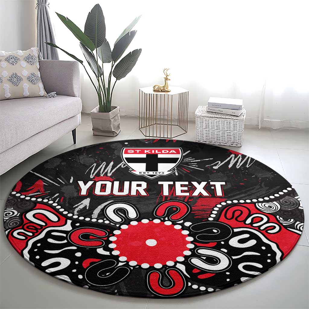 Personalized St Kilda Saints Round Carpet Aboriginal Dot Painting Graffiti Style
