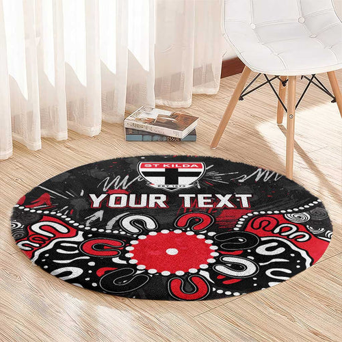 Personalized St Kilda Saints Round Carpet Aboriginal Dot Painting Graffiti Style