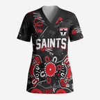 Personalized St Kilda Saints Scrub Top Aboriginal Dot Painting Graffiti Style