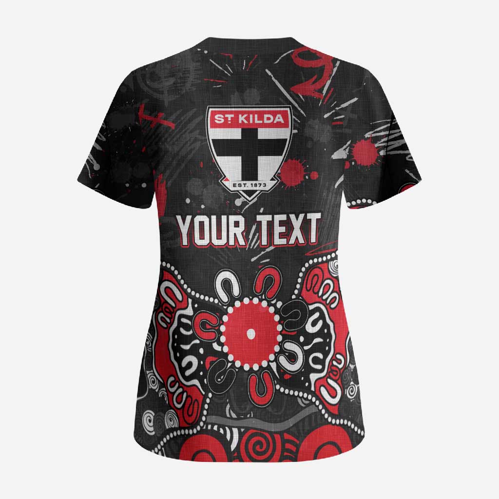 Personalized St Kilda Saints Scrub Top Aboriginal Dot Painting Graffiti Style