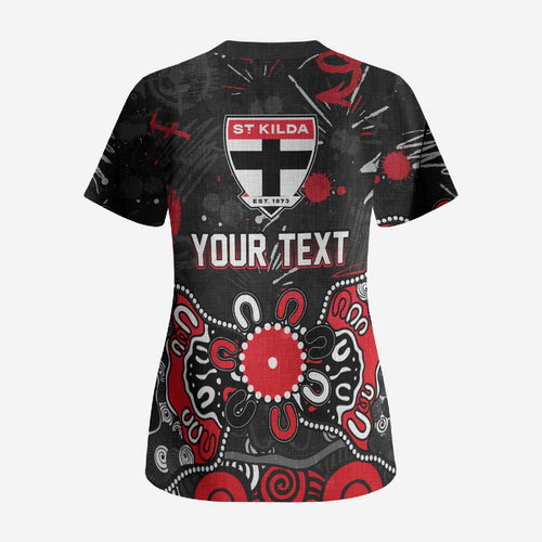 Personalized St Kilda Saints Scrub Top Aboriginal Dot Painting Graffiti Style