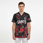 Personalized St Kilda Saints Scrub Top Aboriginal Dot Painting Graffiti Style