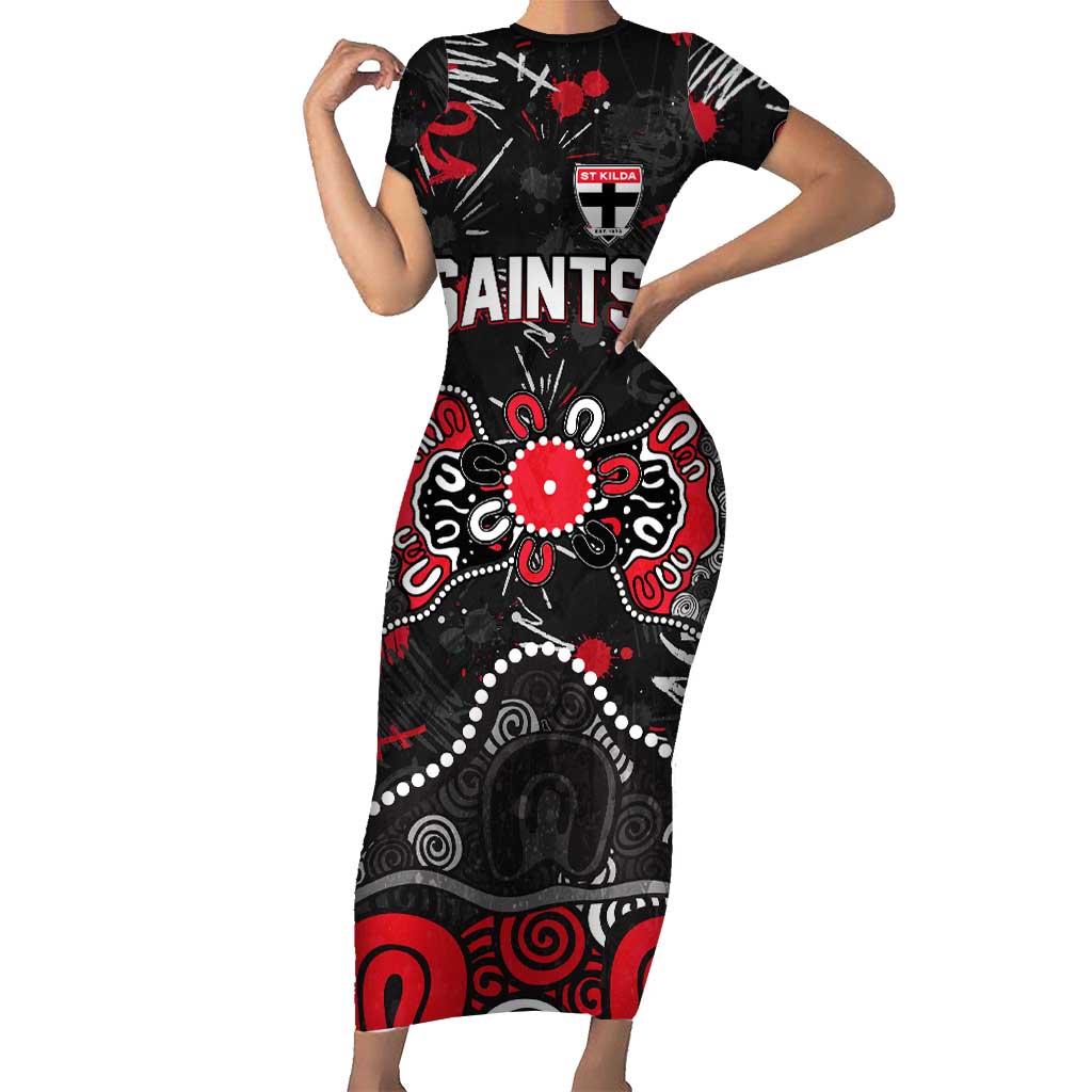 Personalized St Kilda Saints Short Sleeve Bodycon Dress Aboriginal Dot Painting Graffiti Style