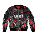 Personalized St Kilda Saints Sleeve Zip Bomber Jacket Aboriginal Dot Painting Graffiti Style