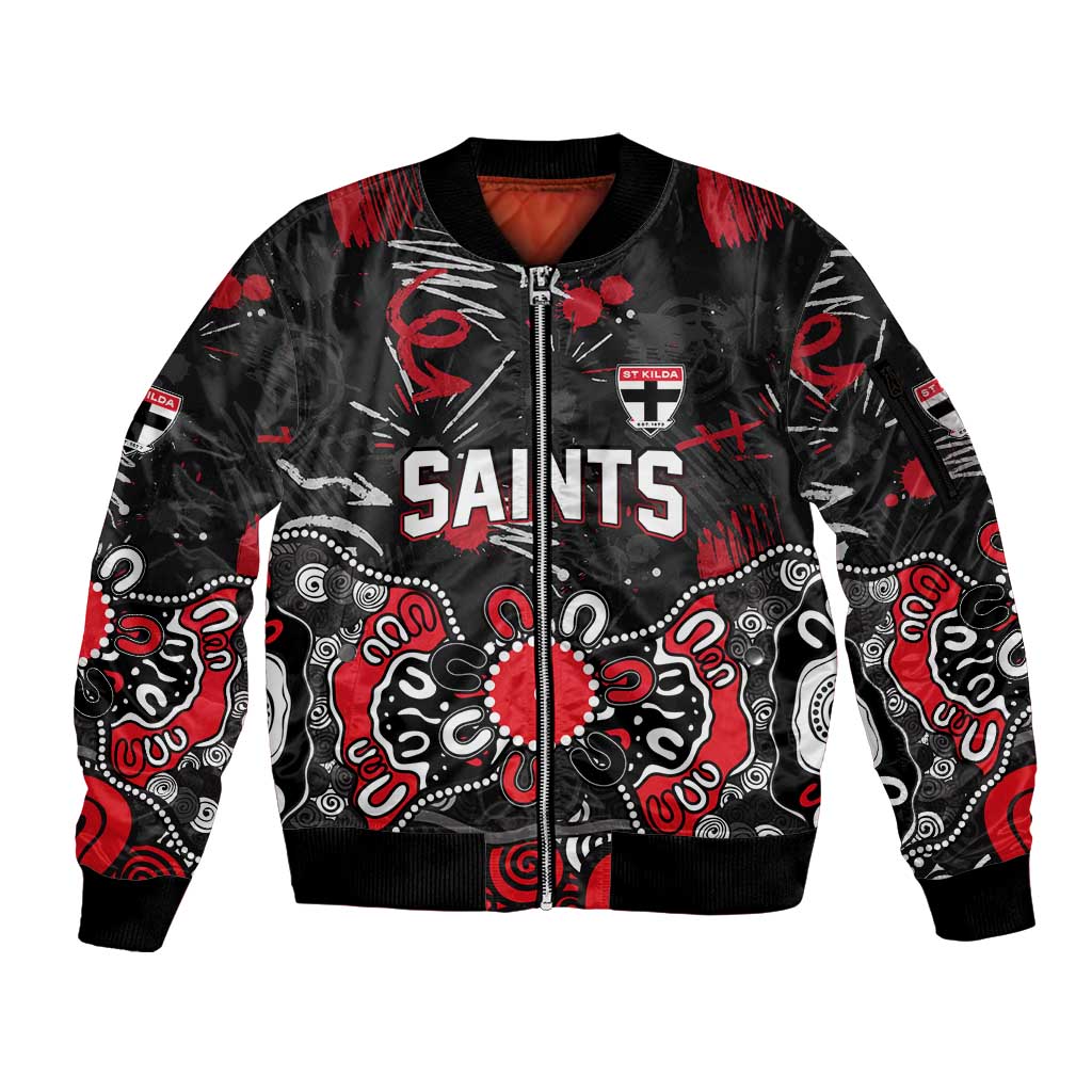 Personalized St Kilda Saints Sleeve Zip Bomber Jacket Aboriginal Dot Painting Graffiti Style