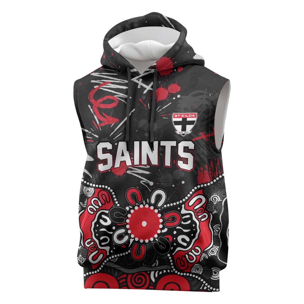 Personalized St Kilda Saints Sleeveless Hoodie Aboriginal Dot Painting Graffiti Style
