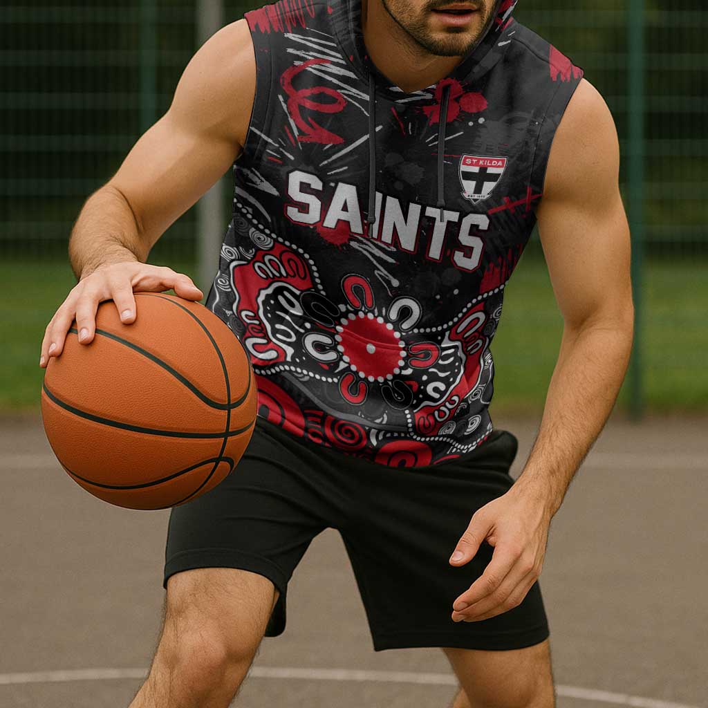 Personalized St Kilda Saints Sleeveless Hoodie Aboriginal Dot Painting Graffiti Style