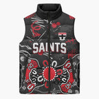 Personalized St Kilda Saints Sleeveless Puffer Jacket Aboriginal Dot Painting Graffiti Style