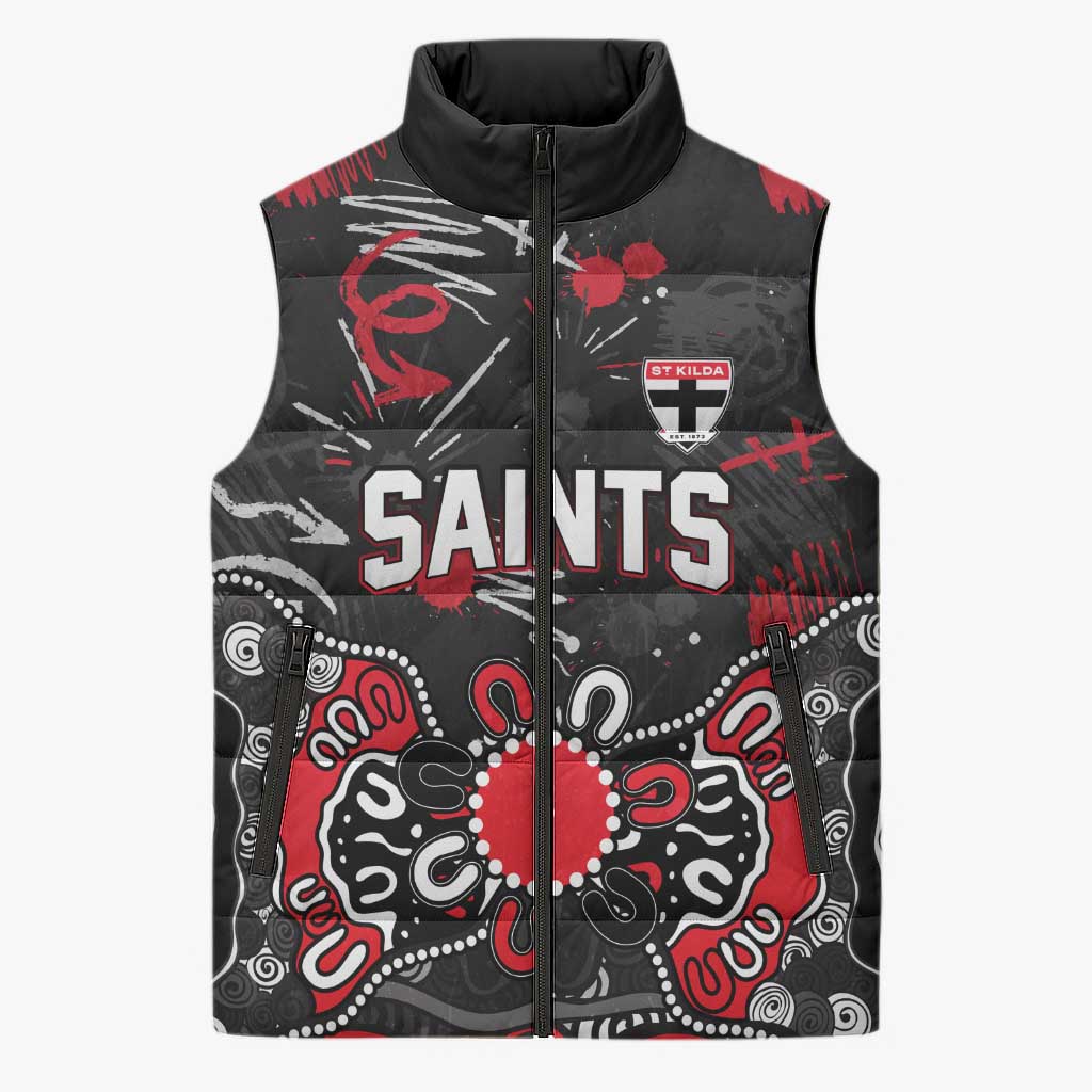 Personalized St Kilda Saints Sleeveless Puffer Jacket Aboriginal Dot Painting Graffiti Style
