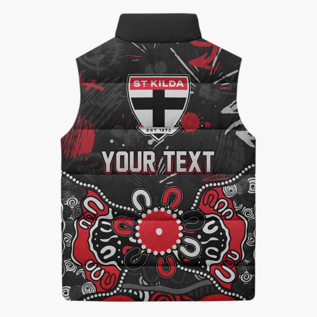Personalized St Kilda Saints Sleeveless Puffer Jacket Aboriginal Dot Painting Graffiti Style