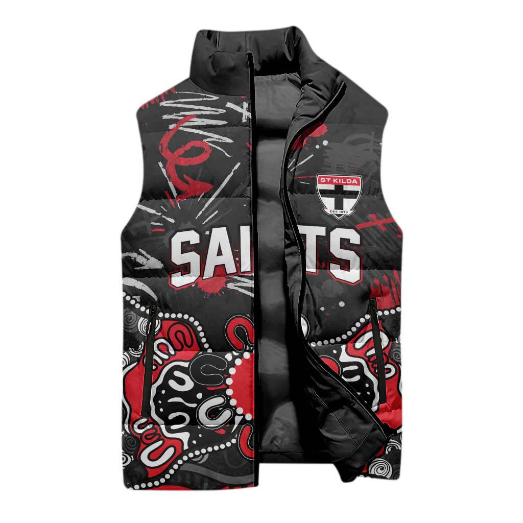 Personalized St Kilda Saints Sleeveless Puffer Jacket Aboriginal Dot Painting Graffiti Style