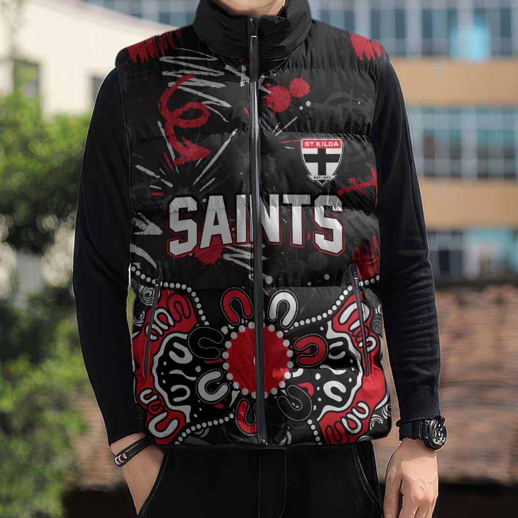 Personalized St Kilda Saints Sleeveless Puffer Jacket Aboriginal Dot Painting Graffiti Style