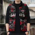 Personalized St Kilda Saints Sleeveless Puffer Jacket Aboriginal Dot Painting Graffiti Style