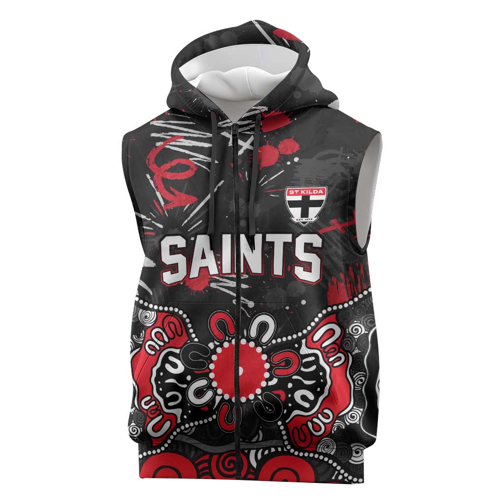 Personalized St Kilda Saints Sleeveless Zip Hoodie Aboriginal Dot Painting Graffiti Style