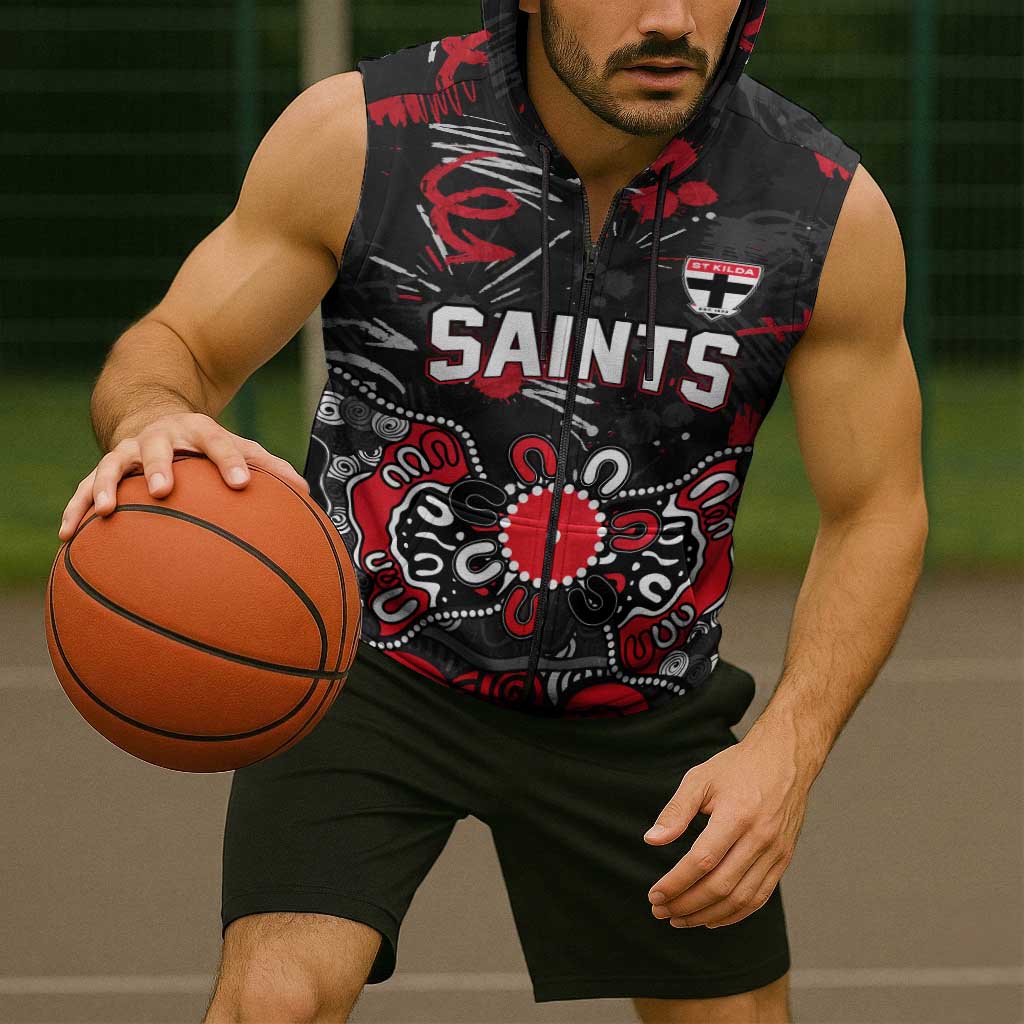 Personalized St Kilda Saints Sleeveless Zip Hoodie Aboriginal Dot Painting Graffiti Style