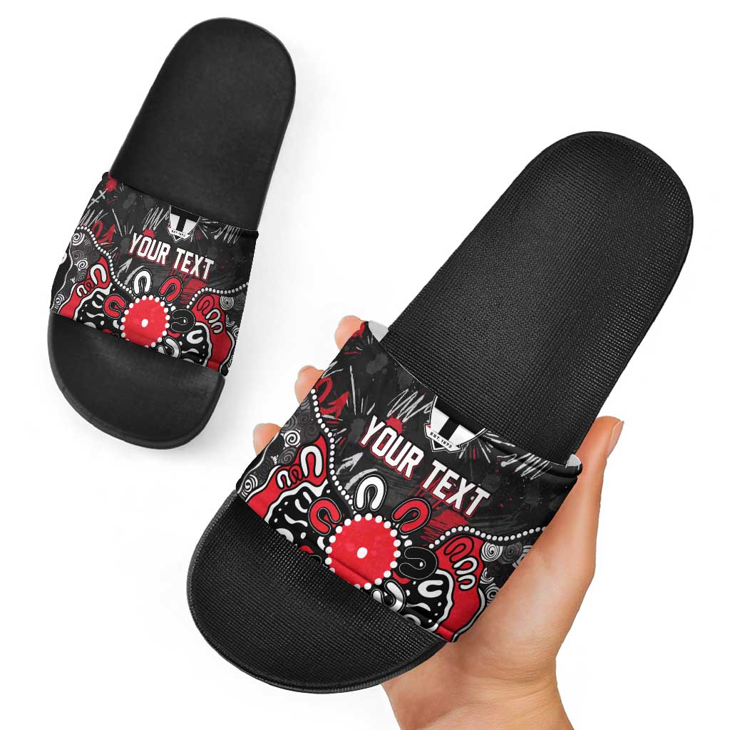Personalized St Kilda Saints Slide Sandals Aboriginal Dot Painting Graffiti Style