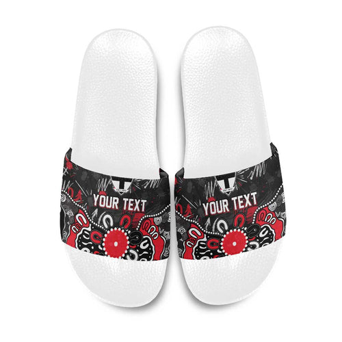 Personalized St Kilda Saints Slide Sandals Aboriginal Dot Painting Graffiti Style