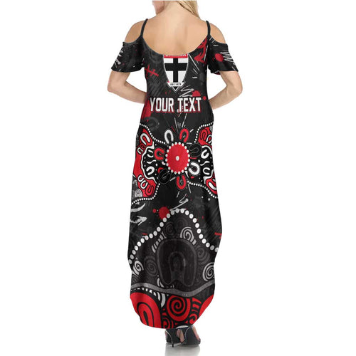 Personalized St Kilda Saints Summer Maxi Dress Aboriginal Dot Painting Graffiti Style