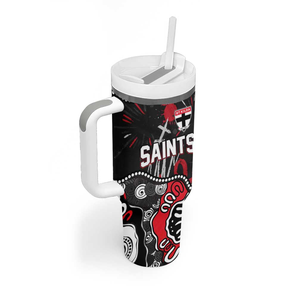 Personalized St Kilda Saints Tumbler With Handle Aboriginal Dot Painting Graffiti Style