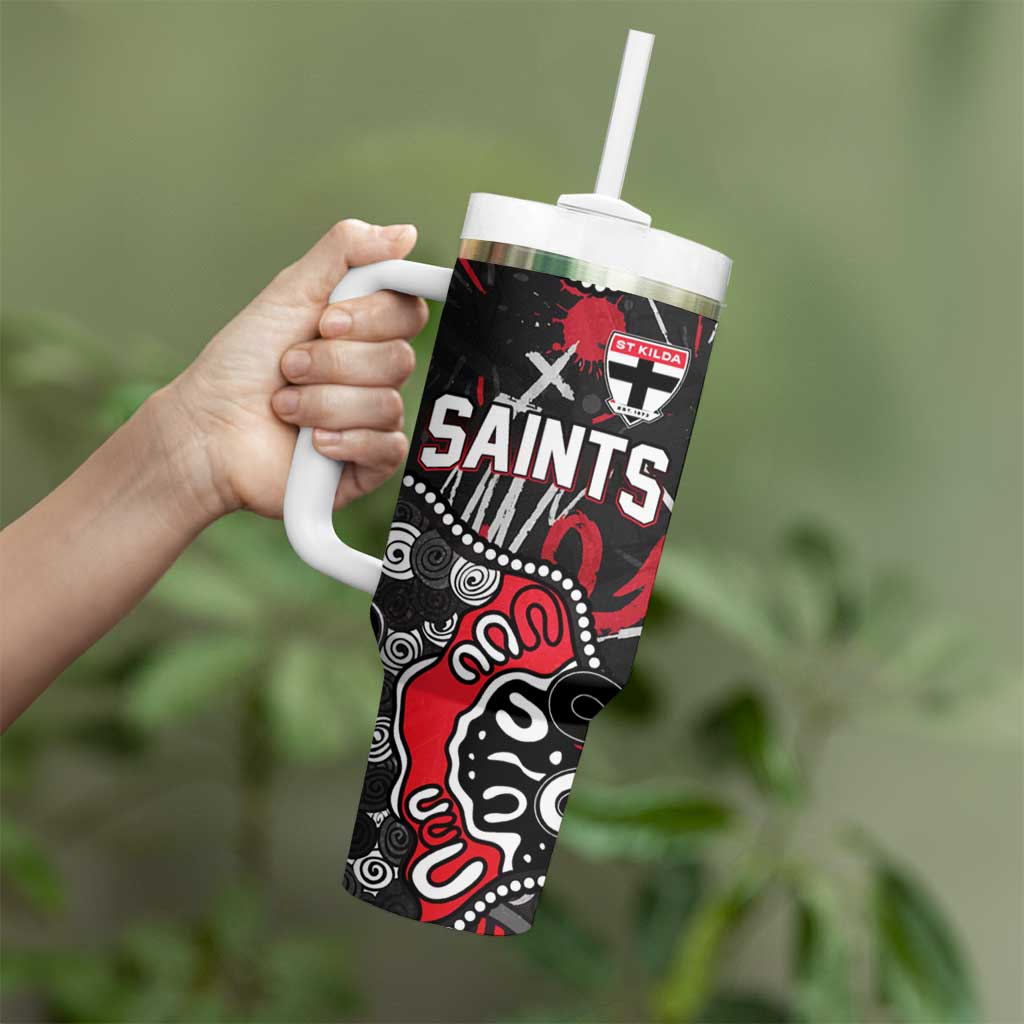 Personalized St Kilda Saints Tumbler With Handle Aboriginal Dot Painting Graffiti Style