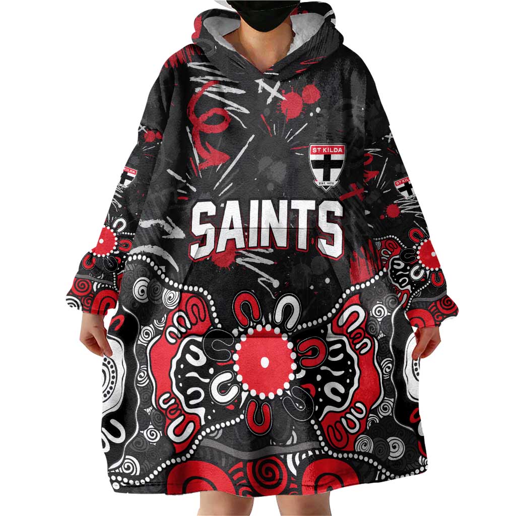 Personalized St Kilda Saints Wearable Blanket Hoodie Aboriginal Dot Painting Graffiti Style