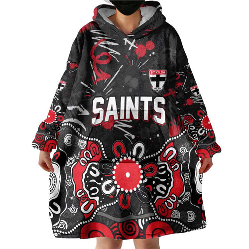 Personalized St Kilda Saints Wearable Blanket Hoodie Aboriginal Dot Painting Graffiti Style