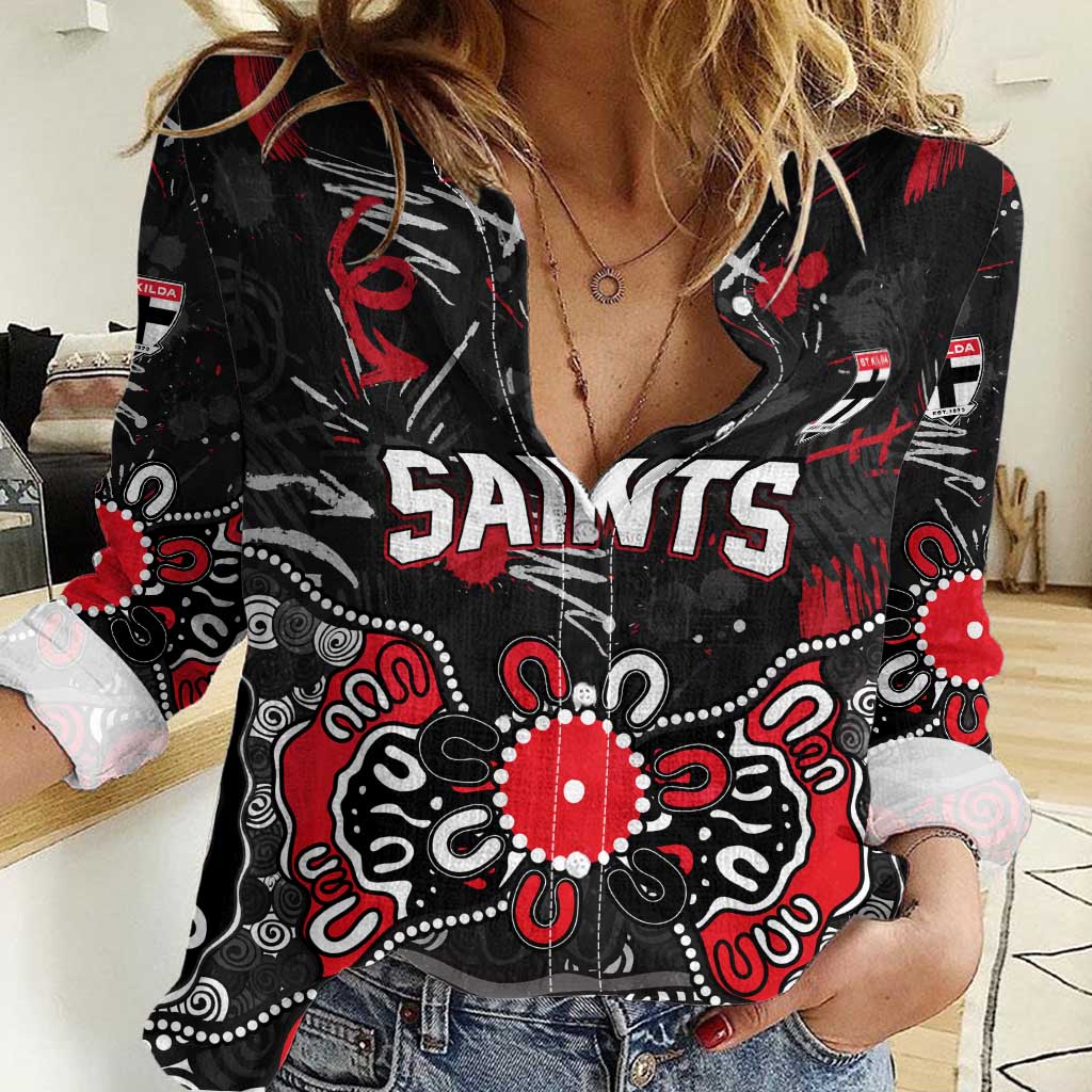 Personalized St Kilda Saints Women Casual Shirt Aboriginal Dot Painting Graffiti Style