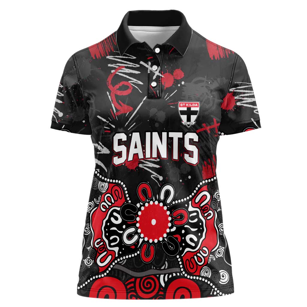 Personalized St Kilda Saints Women Polo Shirt Aboriginal Dot Painting Graffiti Style