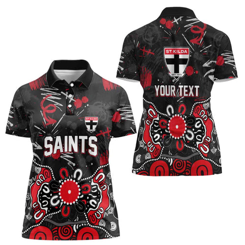 Personalized St Kilda Saints Women Polo Shirt Aboriginal Dot Painting Graffiti Style
