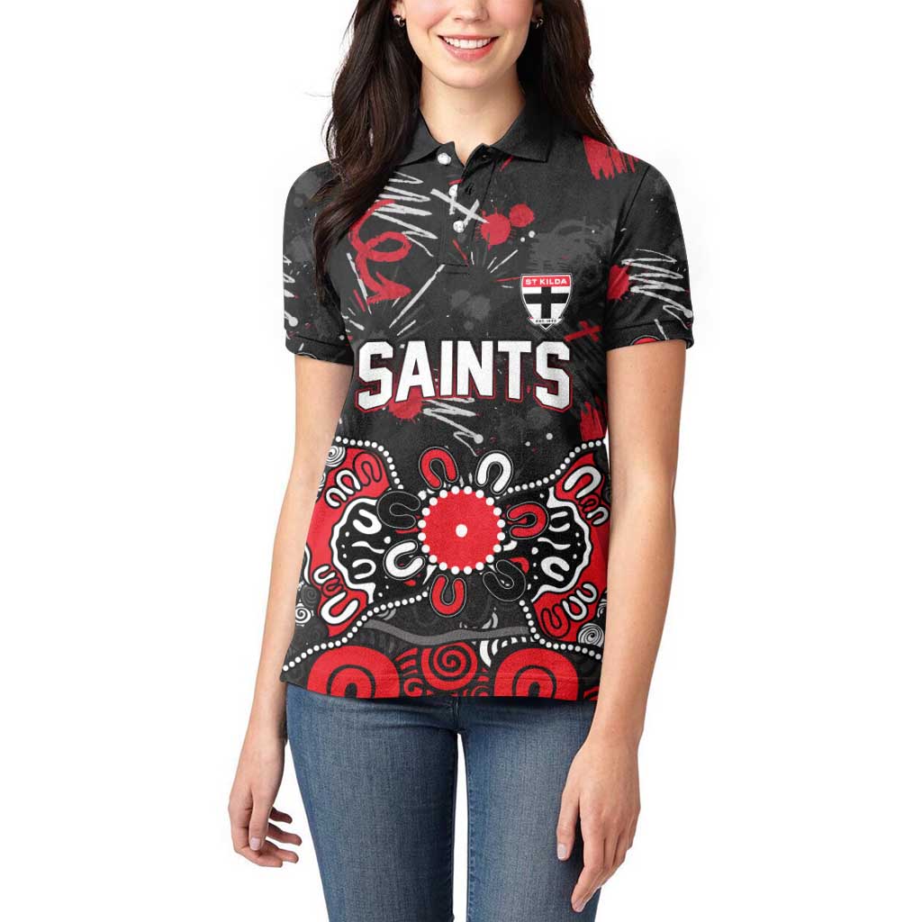 Personalized St Kilda Saints Women Polo Shirt Aboriginal Dot Painting Graffiti Style