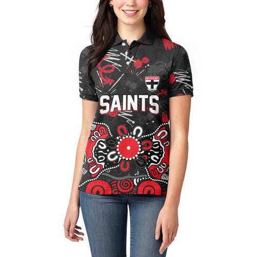 Personalized St Kilda Saints Women Polo Shirt Aboriginal Dot Painting Graffiti Style