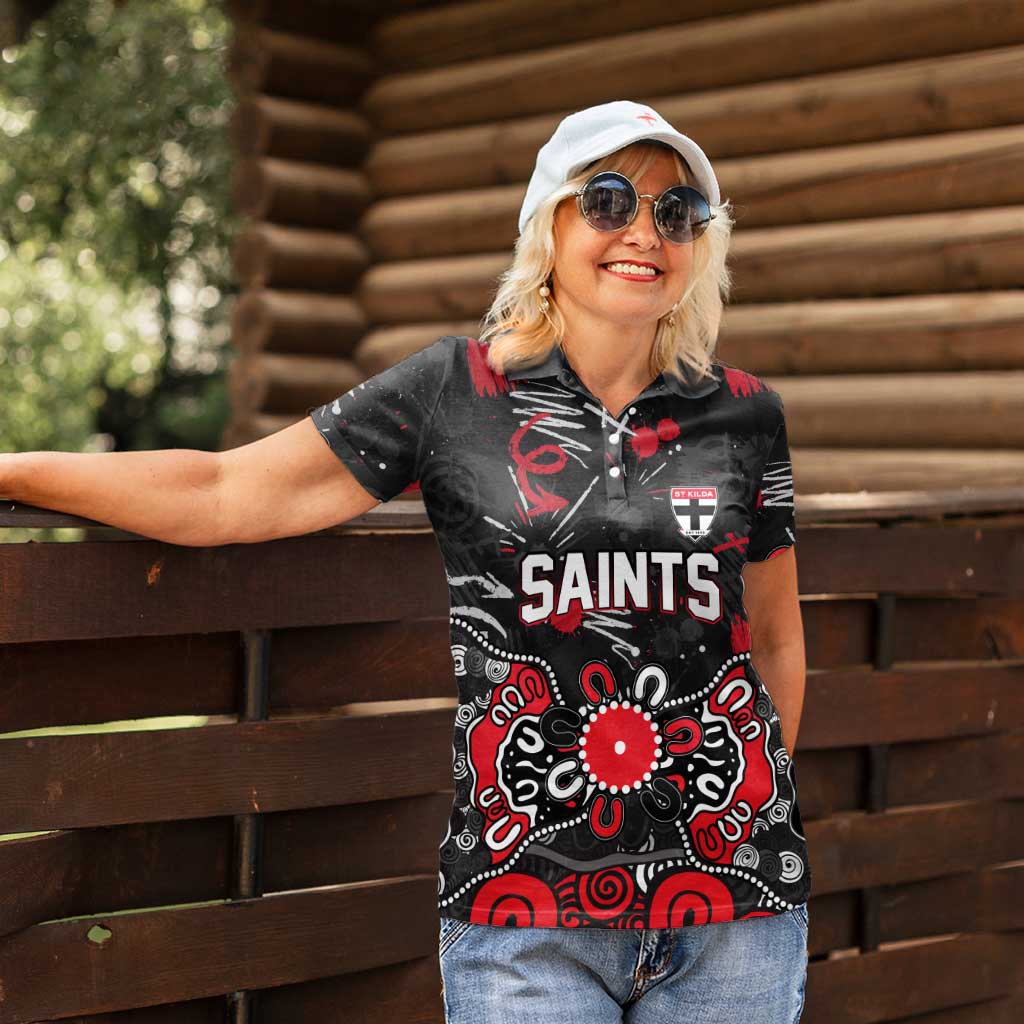 Personalized St Kilda Saints Women Polo Shirt Aboriginal Dot Painting Graffiti Style