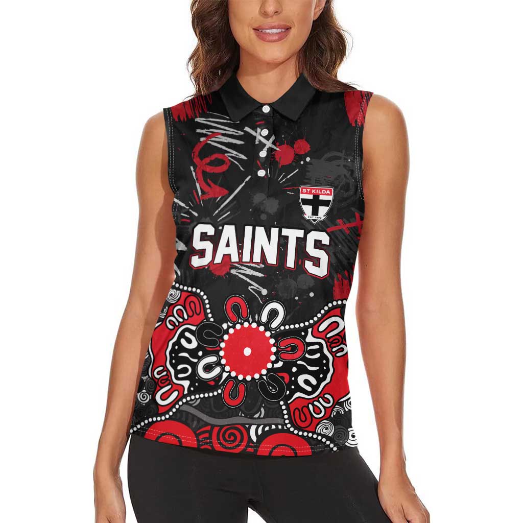 Personalized St Kilda Saints Women Sleeveless Polo Shirt Aboriginal Dot Painting Graffiti Style