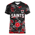 Personalized St Kilda Saints Women V-Neck T-Shirt Aboriginal Dot Painting Graffiti Style