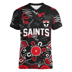 Personalized St Kilda Saints Women V-Neck T-Shirt Aboriginal Dot Painting Graffiti Style