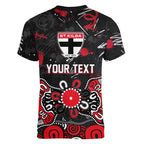 Personalized St Kilda Saints Women V-Neck T-Shirt Aboriginal Dot Painting Graffiti Style