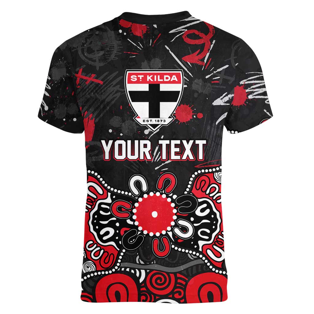 Personalized St Kilda Saints Women V-Neck T-Shirt Aboriginal Dot Painting Graffiti Style