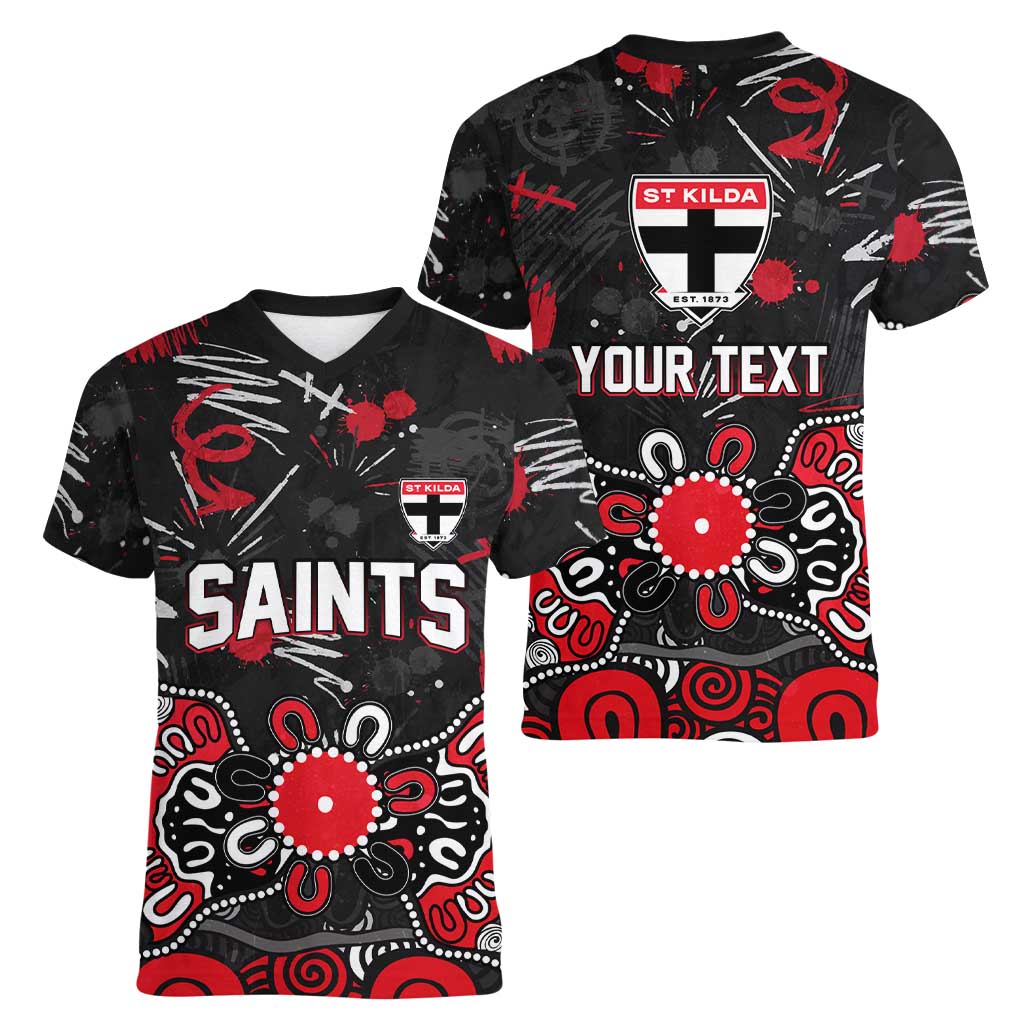 Personalized St Kilda Saints Women V-Neck T-Shirt Aboriginal Dot Painting Graffiti Style