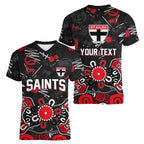 Personalized St Kilda Saints Women V-Neck T-Shirt Aboriginal Dot Painting Graffiti Style